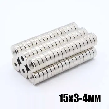 50pcs 15x3 Gaura 4 mm Puternică Inel Rotund Magneți 15*3-4 mm N35 Pământ Neodim Circulară Permanentă înecat Magnet 15x3-4 mm