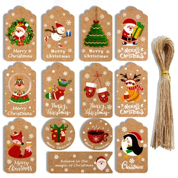 50pcs Crăciun Fericit Hârtie Kraft Tag-uri DIY Cadou de Crăciun Ambalaj Etichete Xmas copac Agățat Tag Ornamente de Crăciun anul nou Serviciu