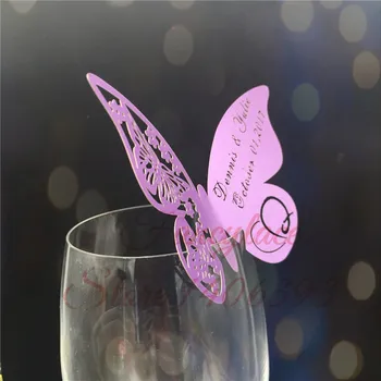 50pcs Fluture Loc Escorta Pahar de Vin Ceașcă de Hârtie Card pentru Petrecerea de Nunta Decoratiuni Alb Albastru Roz Violet Numele Carduri