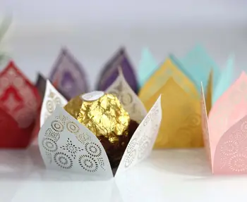 50Pcs/Lot Decorate Exterior Ciocolata Hârtie Cu Mini Tort de Hârtie Pad Ferrero ambalajul de Carton de Hârtie Dantelă de Nunta Petrecere