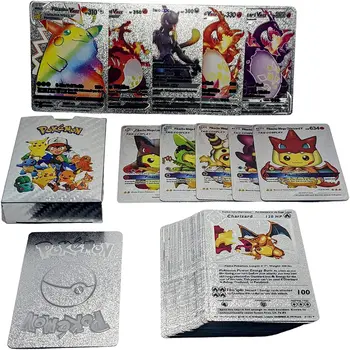 55 Bucăți de Pokemon Carduri Gold Cutie de Aur Scrisoare spaniolă Carti de Joc Metalicas Charizard Vmax Gx Series Joc Card Cutie