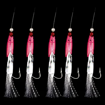 5pcs Luminos Piele de Pește Șir de Cârlige Macrou Pene Bass Cod Atrage Prădător Pește Cârlig de Pescuit De Stiuca Păstrăv, Somon, Biban