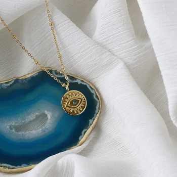 Amaiyllis Aur de 14K Stil Național Albastru deochi Monede Colier cu Pandantive Cu Albastru de Cristal Clavicula Lanț Colier Pentru Femei