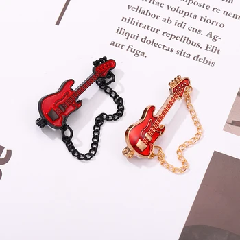 Amuzant, Chitara Instrument Brose brosa Cu Lanț Decorativ Email Pin pentru Rucsac Haine de Desene animate Drăguț Bijuterii Insigna Pin