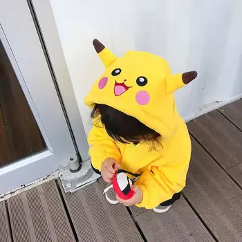 Anime Pokemon Pikachu Copii de Iarnă Hanorace Fleece Căptușit cu Fermoar Haina Drăguț Top Cald Acasă Haine Casual Baieti Fete Cadou