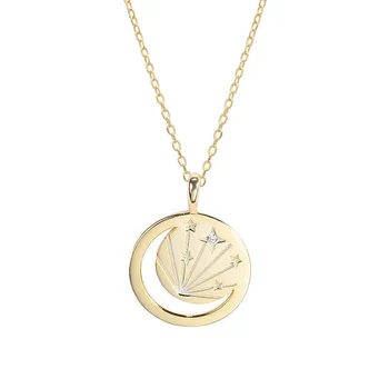 Argint 925 Cu Aur De Stele Și Luna Pandantiv Colier Zircon Rotund Monedă Chic Elegant Colier Pentru Femei Bijuterii Fine