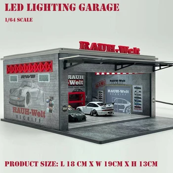 Asambla Diorama 1/64 Iluminat cu LED Garaj RWB Strat fix pentru Vehicule Stație de Ecran