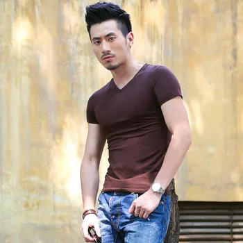 B1653-Vara noi bărbați tricouri culoare solidă slim tendință casual cu mâneci scurte moda