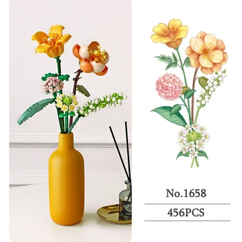 Buchet de flori 3D de Asamblare Mini Blocuri Model Decorațiuni Plante de Ghiveci Crizantema a Crescut Fata de Copii de Jucarie Cadou Vaza