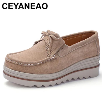CEYANEAO2018 Noi Primavara-Toamna pentru Femei Balerini Pantofi de piele de Căprioară piele naturala Pantofi Doamnelor Mocasini Casual Alunecare Pe Pantofi Marimea 35-42E1834