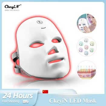 CkeyiN LED Roșu Masca Terapia cu Lumina 7 Culori Foton Fata de Frecvență Radio de Întinerire a Pielii Masca Strângerea de Îngrijire a Feței de Încărcare USB