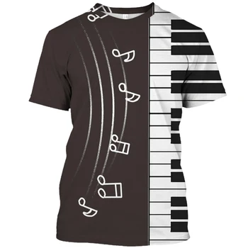 Clape de pian, Note Muzicale de Imprimare 3D pentru Bărbați T-shirt de Vară de Moda Casual Barbati Maneca Scurta Unisex Femei Streetwear Tricou Topuri