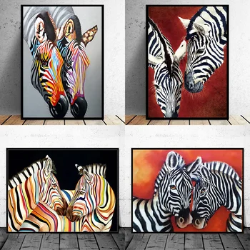 Colorat Animale Cal Cupluri Zebra Familie Panza Tablouri de Arta Postere si Printuri de Arta de Perete Imagini pentru Living Decorul Camerei