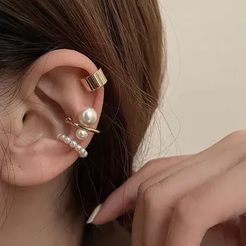 Coreea Style Pearl Non-Piercing Ureche Clip Cercei pentru Femei Vintage Geometrie Piercing Fals Manșetă de Ureche Cercei Seturi de Bijuterii 2022