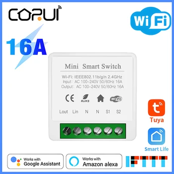 CoRui Tuya 16A Mini Wifi Smart Switch Modulul 2-way Control Acasă Inteligent Switch-uri de Lumină de Lucru Cu Alexa Google Acasa de Viață Inteligentă