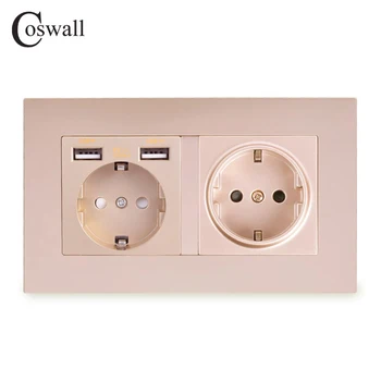 COSWALL 2 Banda Rusia Spania UE Priză Standard de Perete Cu 2 Portul de Încărcare USB Ascunse Moale Indicator LED PC Panou Negru Alb Gri