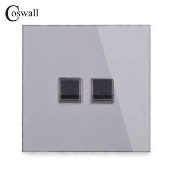 Coswall Cristal Geam Panou 2 Banda RJ45 CAT5E Internet Jack Wall Priză de Date de Calculator Priza Alb Negru Gri Aur