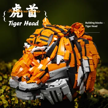Creative 3000+buc Animal Cap de Tigru Model Ornament Blocuri MOC Cărămizi de Construcție Jucării Pentru Copii pentru Adulti Băiat de Cadouri