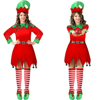 Crăciun roșu Haine pentru Copii Drăguț Zână Elf Fată Costum, cu Pălărie Rochie de Moș Crăciun Costum Set