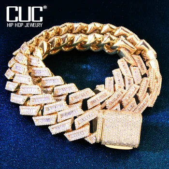 CUC de Culoare de Aur Miami Cubanez Colier Lanț Solid cu Gheață Bagheta Zircon Bărbați Hip Hop Link-ul de Cravată Moda Bijuterii Rock 17mm
