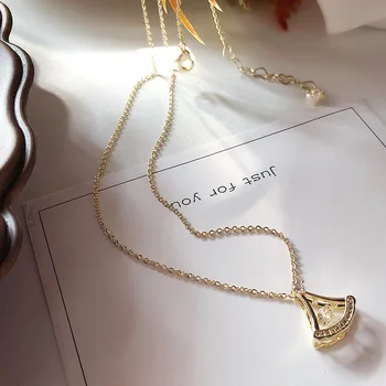 DAIMI Micro Diamant Aur de 14k placat cu apă Dulce Colier de Perle de sex Feminin de Simplu de Personalitate de zi cu Zi Clavicula Lanț coreea Colier Evreu