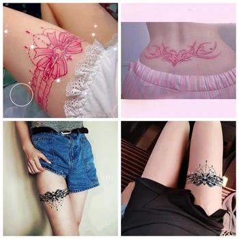 Dantela roz Bowknot Tatuaj Temporar rezistent la apa de Fete de Lungă Durată Tatuaj Fals pentru Femeie Sexy Tatuaz Coapsă, Braț de Artă Tatuaj Adesivo