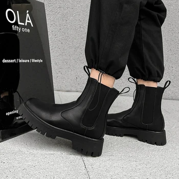De mari dimensiuni mens de moda chelsea cizme negre tendință original din piele pantofi de înaltă top cowboy platforma de boot frumos lung botas mans