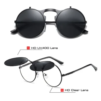 DECI&EI de Moda Rotund Flip Separabile Obiectiv Steampunk ochelari de Soare Femei Vintage Cadru de Metal în aer liber Ochelari de Bărbați Ochelari de Soare-Umbra