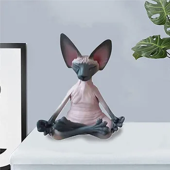 Decor Acasă Pisica Sphynx Medita Figurine De Colectie In Miniatura Buddha Pisica Figurina Animal Model De Papusa Jucării Pisica Fara Par Figurina