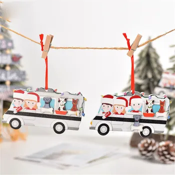 Decorare Pom de crăciun Cadou de Crăciun din Lemn Pandantiv Creative Drăguț Pisica Familiei Câine DIY Autobuz Pandantiv Bile Petrecere Decoratiuni