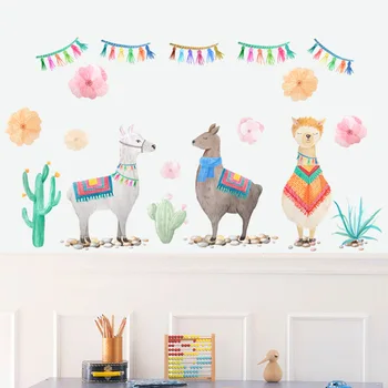 Desene animate Llama Animale Stil Indian Alpaca Autocolante de Perete pentru Camera Copii Home Decor de Clasă Grădiniță Layout Perete Autocolante