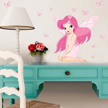 Desene animate Înger Fata Autocolante de Perete Roz Aripa de Fluture pentru Copii Princess Dormitor Decor de Vinil PVC Detașabil Tapet