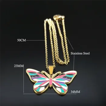 Din Oțel inoxidabil Colorat Email Floare Fluture Coliere Lanț Femei/Bărbați Pandantiv Colier Bijuterii collier papillon N9515S01