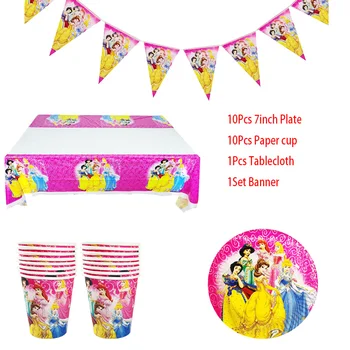 Disney Princess Temă Unică Folosință Set Șervețele De Hârtie Placă Cupa Banner Decorare Petrecere Provizii Pentru Petrecere Copil De Dus