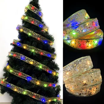 DIY1/5/10/20m Dublu de Crăciun Panglică Bowknot cu USB LED Decorare Pom de Crăciun Lumina Șir de Anul Nou Decor Acasă