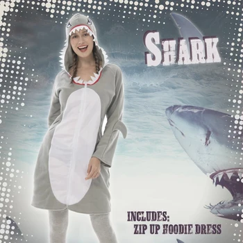 Eraspooky 2020 Amuzant Gri Shark Cosplay Dress Pentru Femei Hanorac Rochie Costum De Halloween Pentru Adulti Petrecere Rochie Fancy