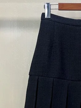 Femei Fusta Plisata Mini Negru Tweed O linie de Împletit Plasă de Toate-meci Doamnelor Scurt Jupe 2022 Începutul Toamnei