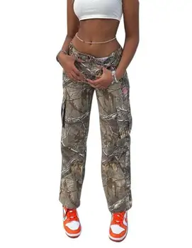 Femei Pantaloni Casual Frunze de Imprimare Mare Buzunar Vrac Cargo Pantaloni Casual, de Stradă Pantaloni