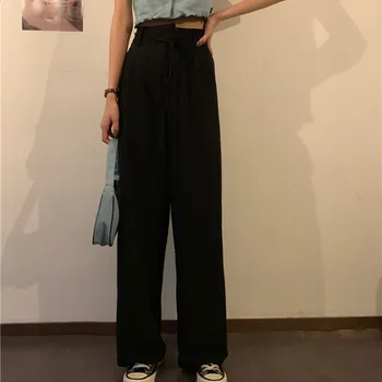 Femei Pantaloni Casual New Sosire 2021 Toamna Stil coreean Streetwear Toate-meci Vrac Talie Mare Doamnelor Pantaloni Drepte T047