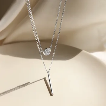 Fierbinte de argint Pătrat Flash Diamant Rotund Dublu Colier Femei Clavicula Lanț de Bijuterii Fine Petrecere, Accesorii de Nunta