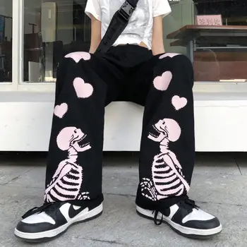 Goth Inima Print Pantaloni pentru Femei de Strada de Mare Harajuku Hip Hop Craniu de Imprimare Femeie Pantaloni Largi Drepte Largi Picior pantaloni de Trening Femei