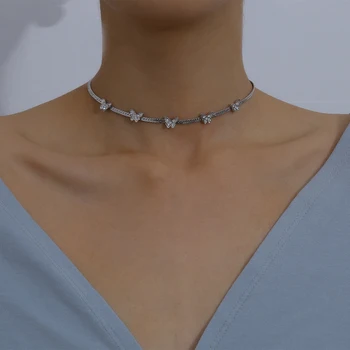 Gotic Fluture Clavicula Lanț Colier pentru Femei Declarație de Moda de Epocă Cravată Colier de Cristal Collares Boho Neck Bijuterii