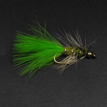 ICERIO 8PCS Coada Verde Alamă Șirag de mărgele de Cap Flash Bugger Streamer Muste Fly de Pescuit Păstrăv Nada #10