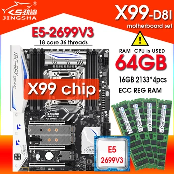 JINGSHA X99 D8I Placa de baza despre lga2011-3 cu xeon E5 2699 V3 cpu procesor de 64 gb (4*16gb) ddr4 REG RAM patru canale Adevărat X99 cip