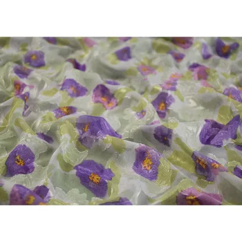 Jumătate de Metru de Înaltă Calitate Elegant Proaspete Violet Floare de Imprimare Tesatura De Sifon Rochie-Camasa-Pantaloni Doamnei Îmbrăcăminte Moale T1893