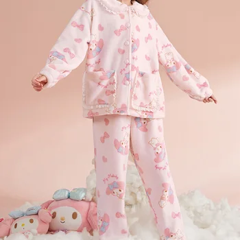 Kawaii Sanrio Mymelody Maneca Lunga Frumoasă Pijama Fleece Acasă Două Bucata Guler de Dantelă Set de Toamnă și de Iarnă, Ziua de nastere Cadou de Crăciun