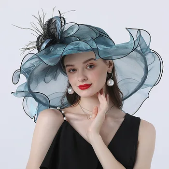 Kentucky Derby Pălării Pentru Femei 2022 Organza Pălării Doamnelor Petrecere De Ceai Nunta Mare Margine Largă Pălărie Fascinator De Moda De Epocă Fedoras