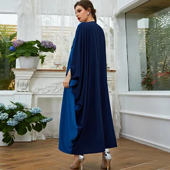 Lacul Albastru Solid Deschide Caftan Dubai Abaya Rochie Turcia Kimono Maneci Liliac Mozaic Cardigan Lung De Moda Musulman Ramadan Islamic