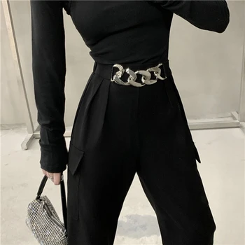 Lanț de moda de înaltă talie pantaloni casual femei 2022 toamna anului nou coreean liber casual negru salopeta all-meci pantaloni trunchiate KZ868