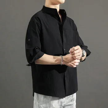 Lenjerie De Pat Din Bumbac T-Shirt Pentru Bărbați Stil Japonez Liber Casual Bluza Guler De Stand Tricouri Chinezești De Top Jachete Kung Fu Tinuta Tang Costum